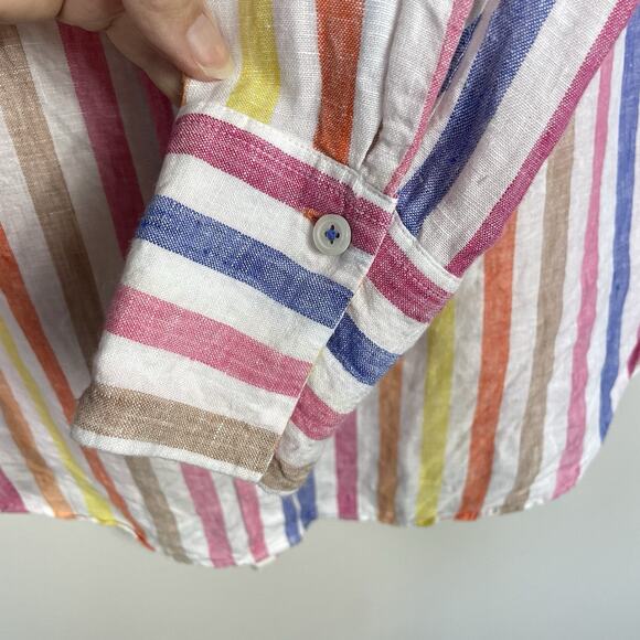 TALBOTS 100% Linen Boyfriend Shirt Petite Size LP Colorful Rockport Stripe - Picture 8 of 10